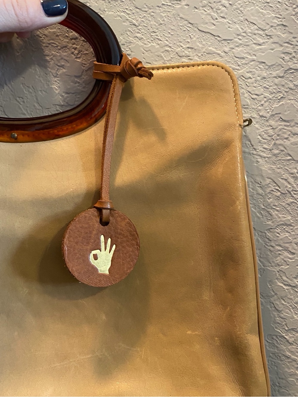 Madewell Tan Leather Gold Embossed Bag Charm